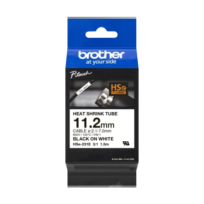 Brother original HSe-231E - 11,2 mm krympeflextape i sort på hvid Brother original HSe-231E - 11,2 mm krympeflextape i sort på hvid