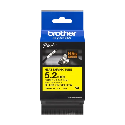 Brother original HSe-611E - 5,2 mm krympeflextape i sort på gul Brother original HSe-611E - 5,2 mm krympeflextape i sort på gul