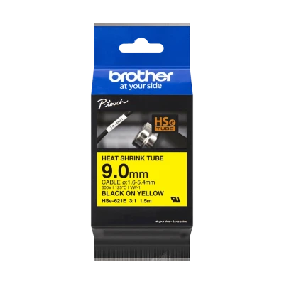 Brother original HSe-621E - 9 mm krympeflextape i sort på gul Brother original HSe-621E - 9 mm krympeflextape i sort på gul
