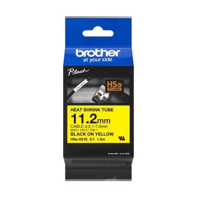 Brother original HSe-631E - 11,2 mm krympeflextape i sort på gul Brother original HSe-631E - 11,2 mm krympeflextape i sort på gul
