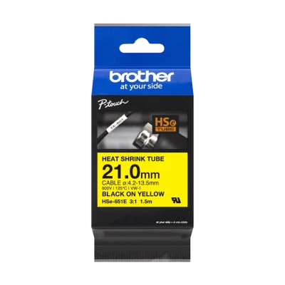 Brother original HSe-651E - 21 mm krympeflextape i sort på gul Brother original HSe-651E - 21 mm krympeflextape i sort på gul