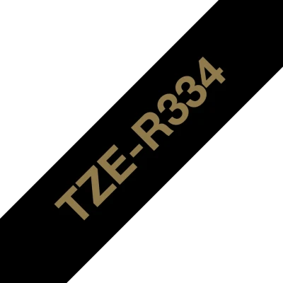 Brother original TZe-R334 satinbånd – Guld på sort, 12 mm bredt Brother original TZe-R334 satinbånd – Guld på sort, 12 mm bredt