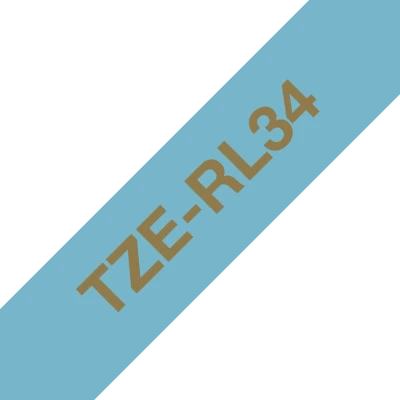 Brother original TZe-RL34 satinbånd – Guld på lyseblå, 12 mm bredt Brother original TZe-RL34 satinbånd – Guld på lyseblå, 12 mm bredt