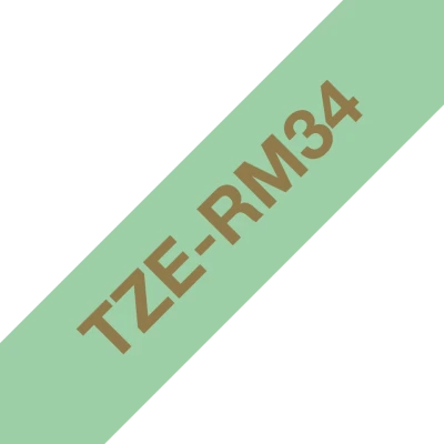 Brother original TZe-RM34 satinb&aring;nd &ndash; Guld p&aring; mintgr&oslash;n, 12 mm bredt